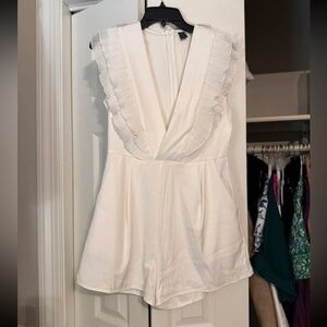 White Ruffled V-Neck Romper